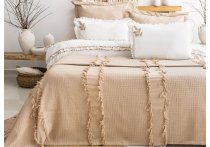 Постельное белье хлопок Saheser - Brianna Beige с вышивкой и покрывалом пике (Турция), евро